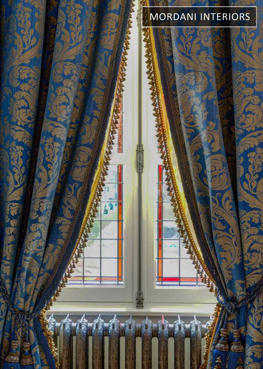 Deep Blue Silk Damask Curtains